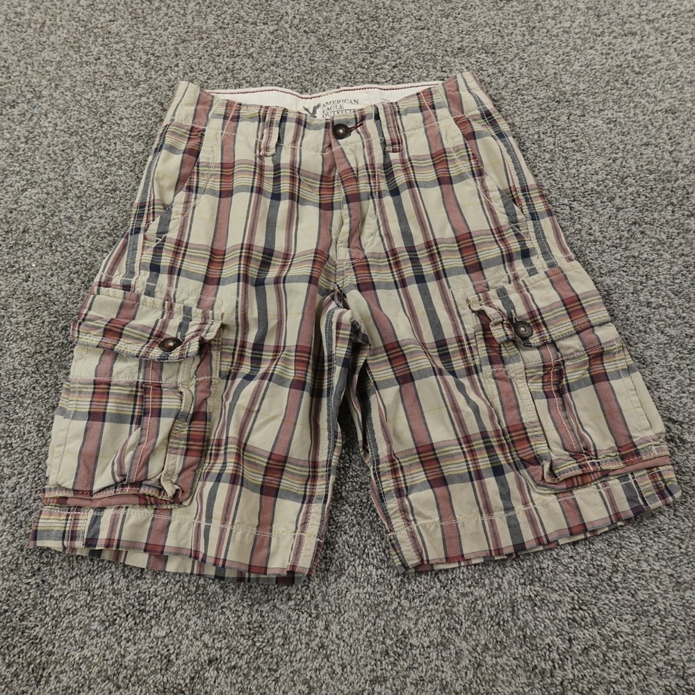 American Eagle Shorts Mens 26 Madras Plaid Classic Cargo Preppy Hiking 00s Y2K